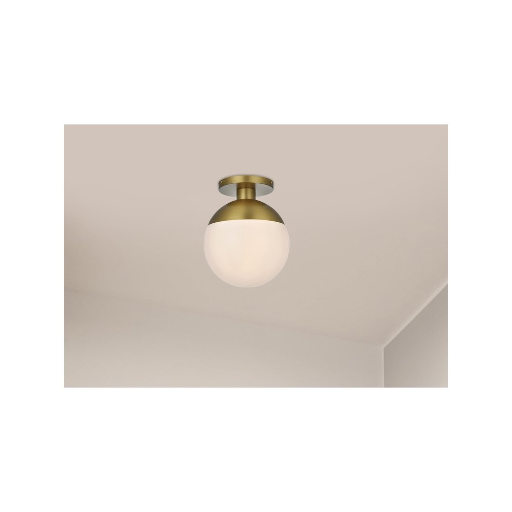 Eclipse 12 Inch Flush Mount Frosted White Shade in Satin Gold. Picture 2