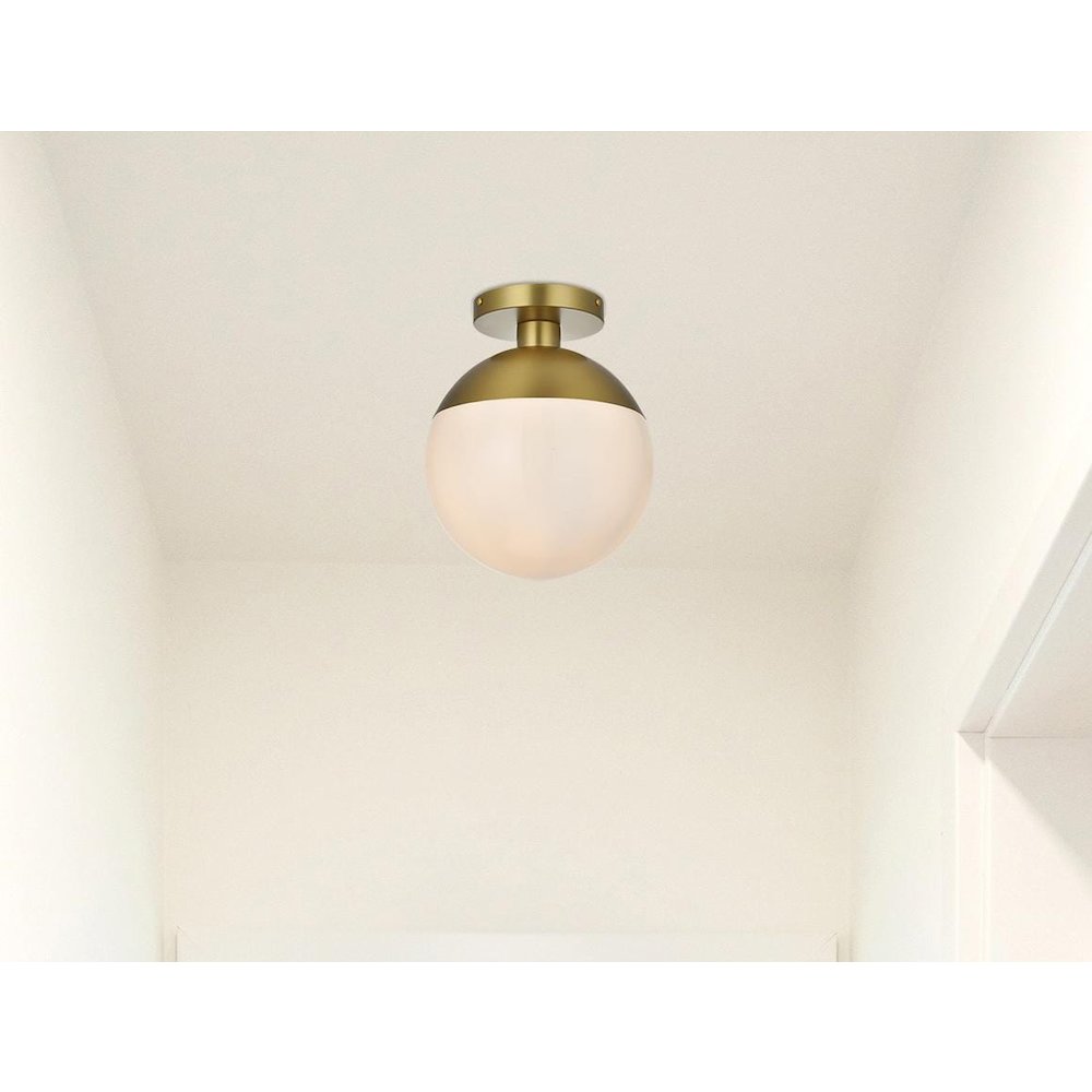 Eclipse 10 Inch Flush Mount Frosted White Shade in Satin Gold. Picture 2