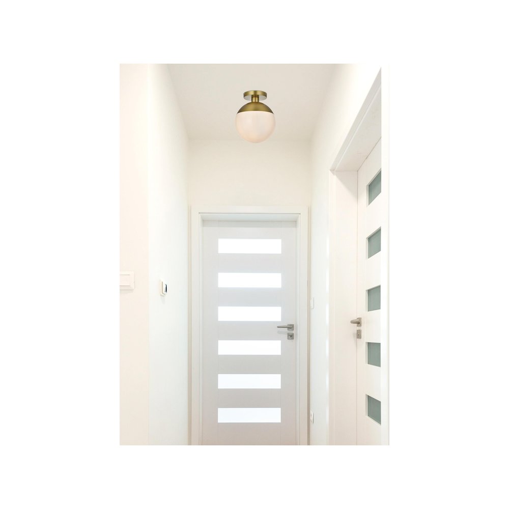 Eclipse 10 Inch Flush Mount Frosted White Shade in Satin Gold. Picture 9