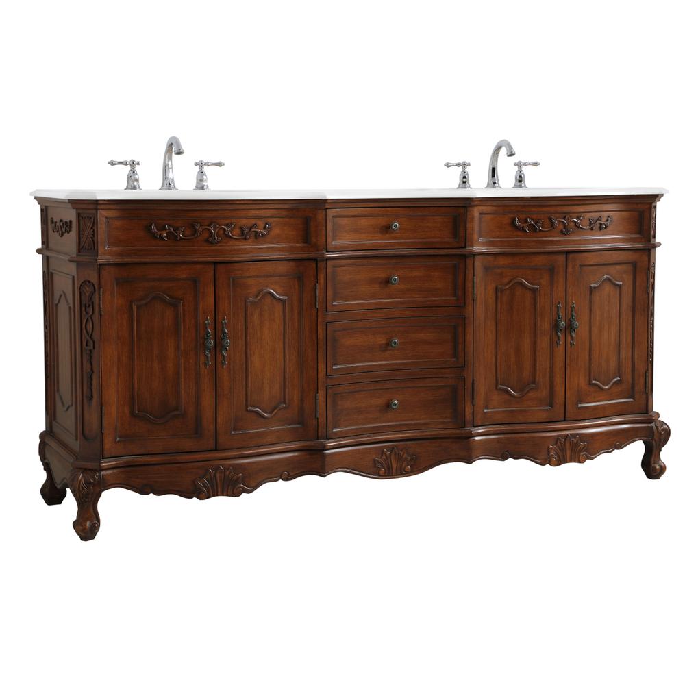 72 inch Double Bathroom vanity in Teak with ivory white engineered marble. Picture 7