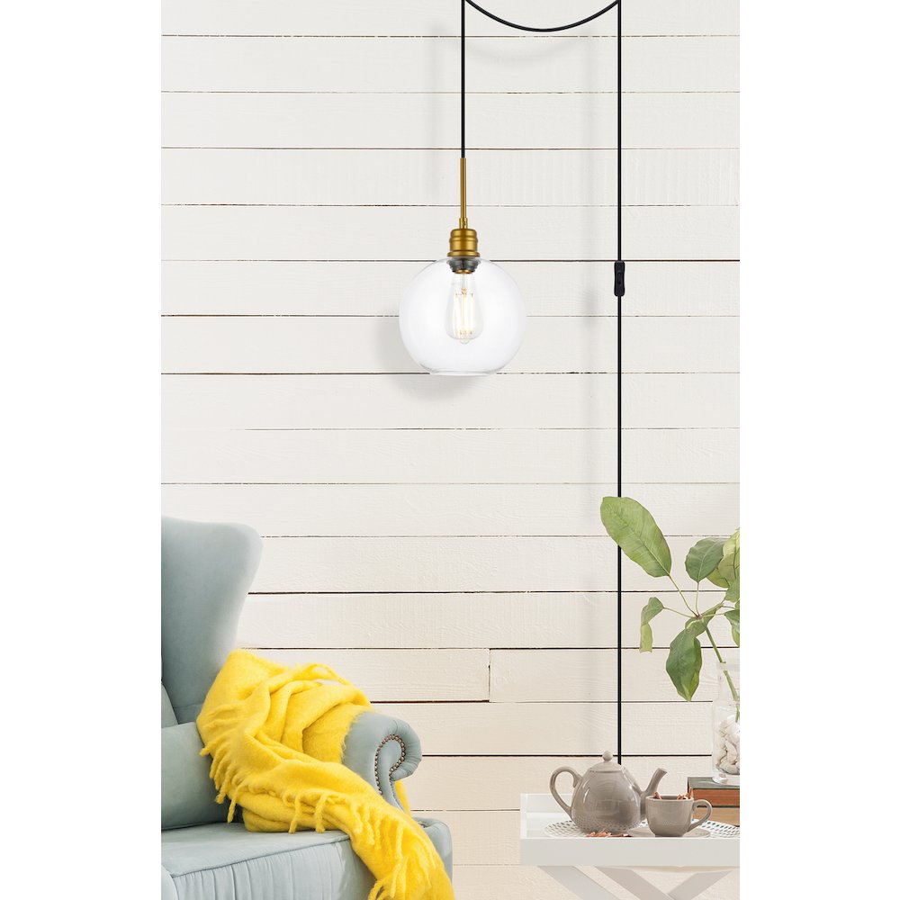 Emett 1 Light Brass And Clear Glass Plug In Pendant. Picture 6