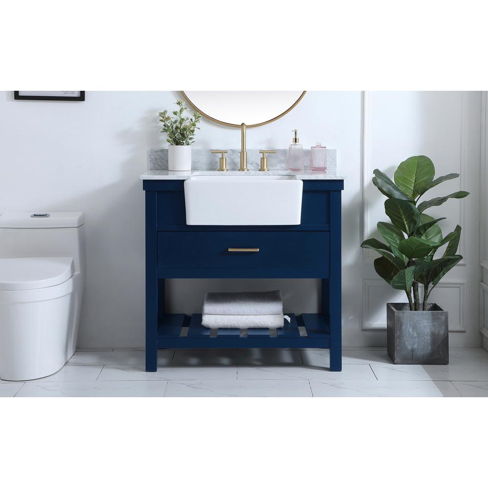 36 inch Single bathroom vanity in blue with backsplash. Picture 14