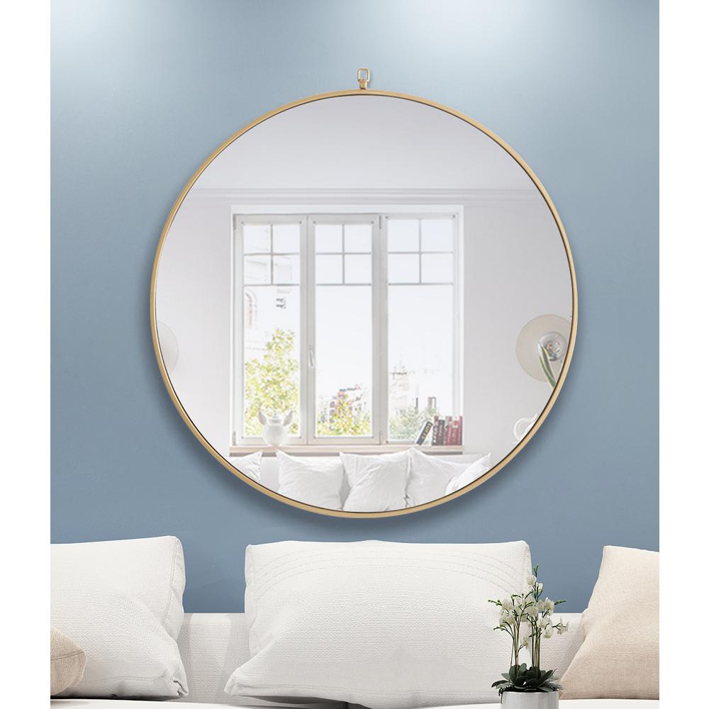 Metal frame Round Mirror with decorative hook 42 inch Brass finish. Picture 10