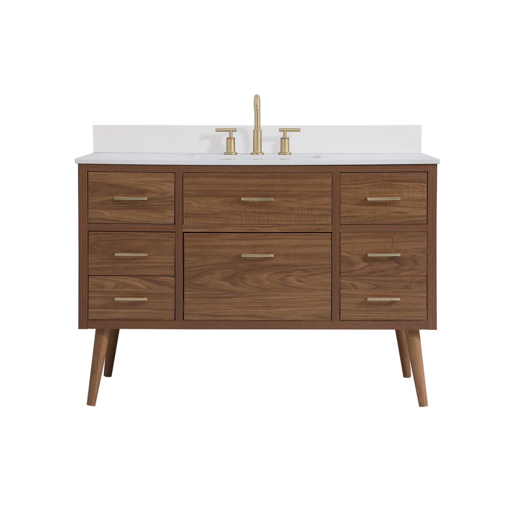 48 inch bathroom Vanity in Walnut Brown with Backsplash. Picture 1