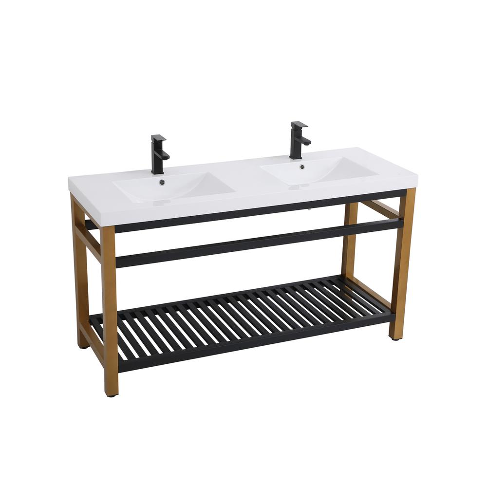 60 inch Double Bathroom Metal Vanity in Golden Black. Picture 7
