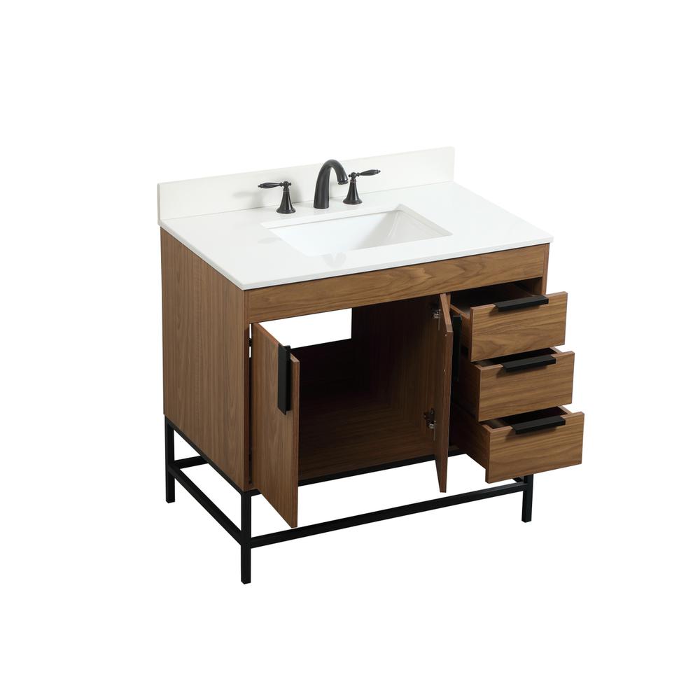 36 inch Single bathroom vanity in walnut brown with backsplash. Picture 9