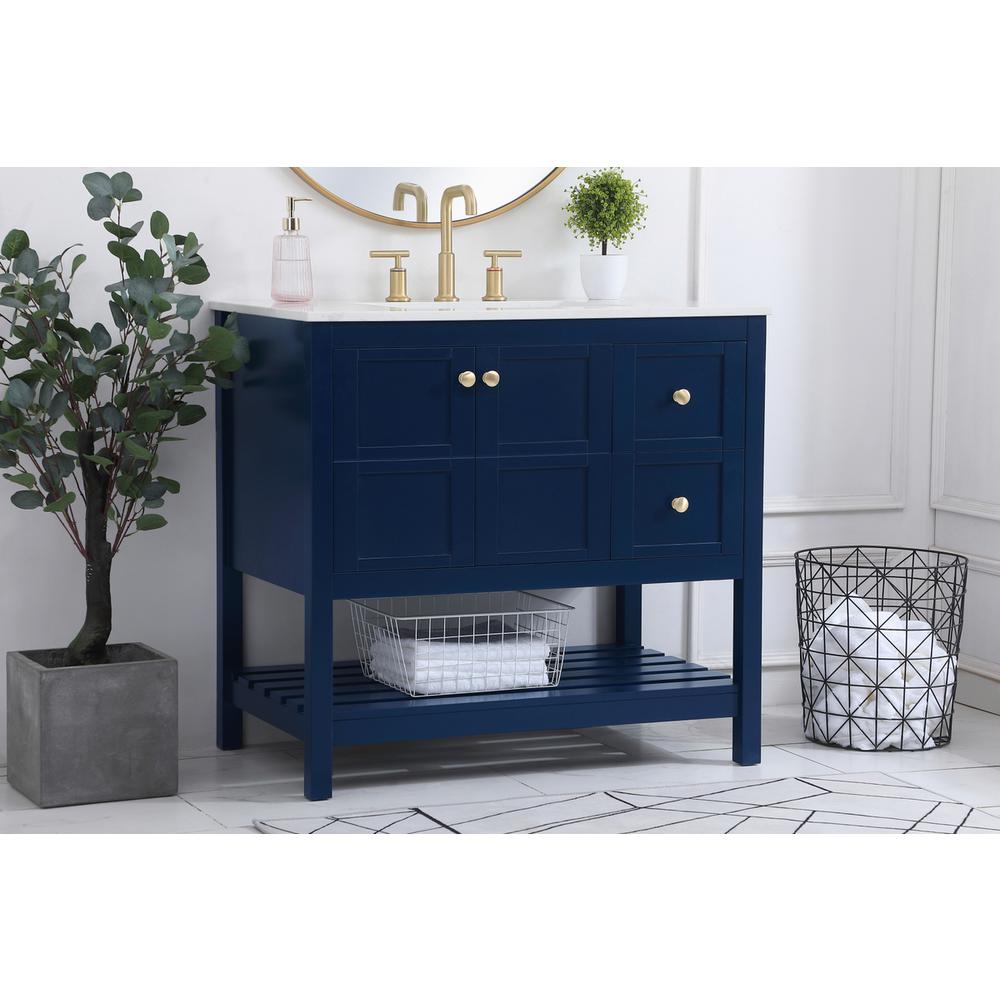 36 inch Single Bathroom Vanity in Blue. Picture 2