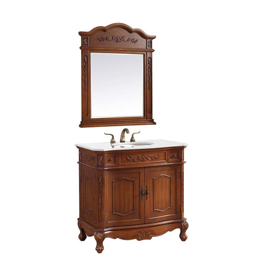 36 inch Single Bathroom vanity in Brown with ivory white engineered marble. Picture 2