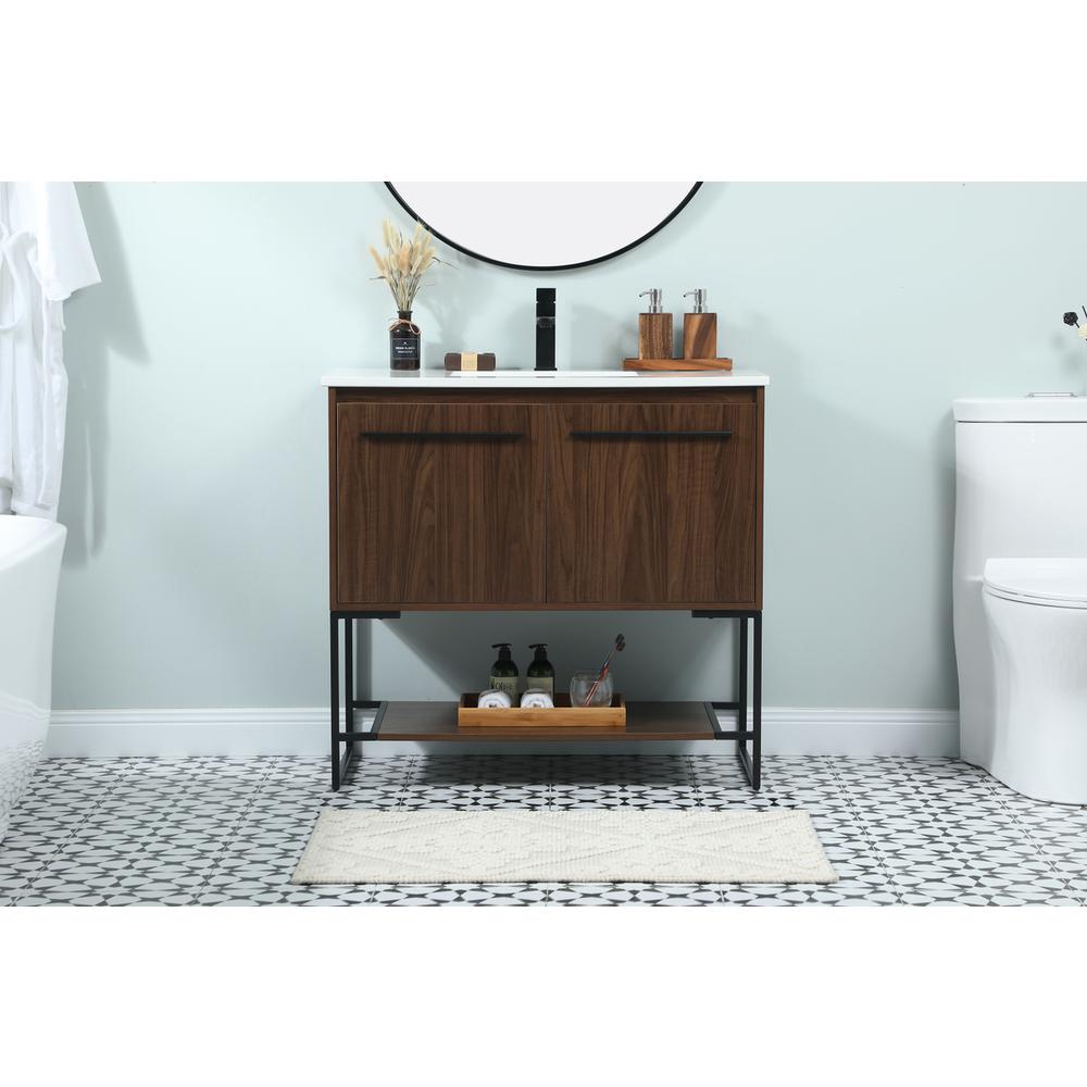 36 inch Single bathroom vanity in walnut. Picture 14