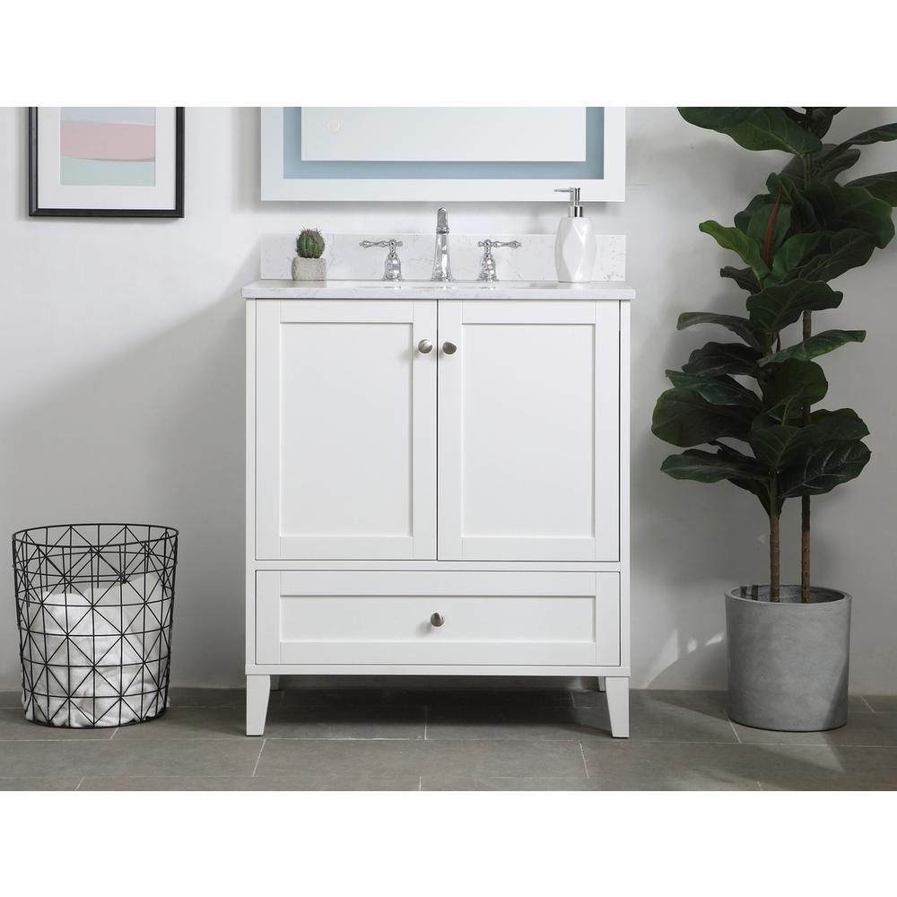 30 inch Single Bathroom Vanity in White with Backsplash. Picture 14