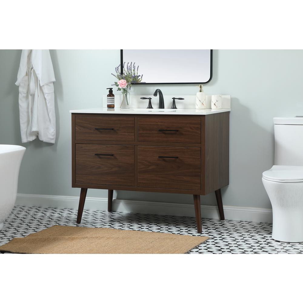 42 inch Single bathroom vanity in walnut with backsplash. Picture 2