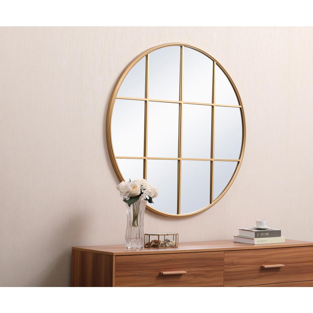 Metal windowpane mirror 42 inch x 42 inch in Brass. Picture 2