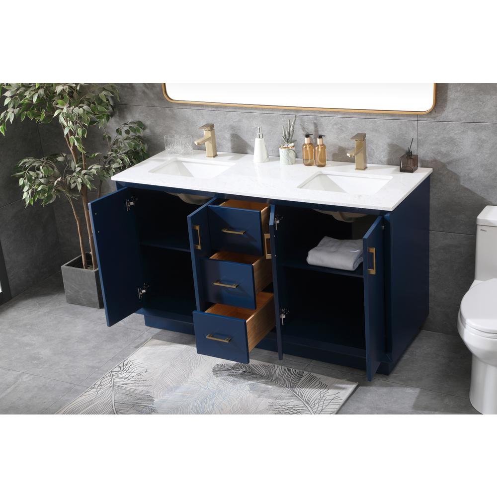 60 Inch Double Bathroom Vanity In Blue. Picture 3
