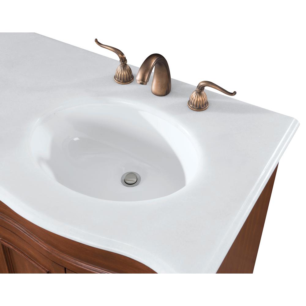 60 inch Double Bathroom vanity in Teak with ivory white engineered marble. Picture 7