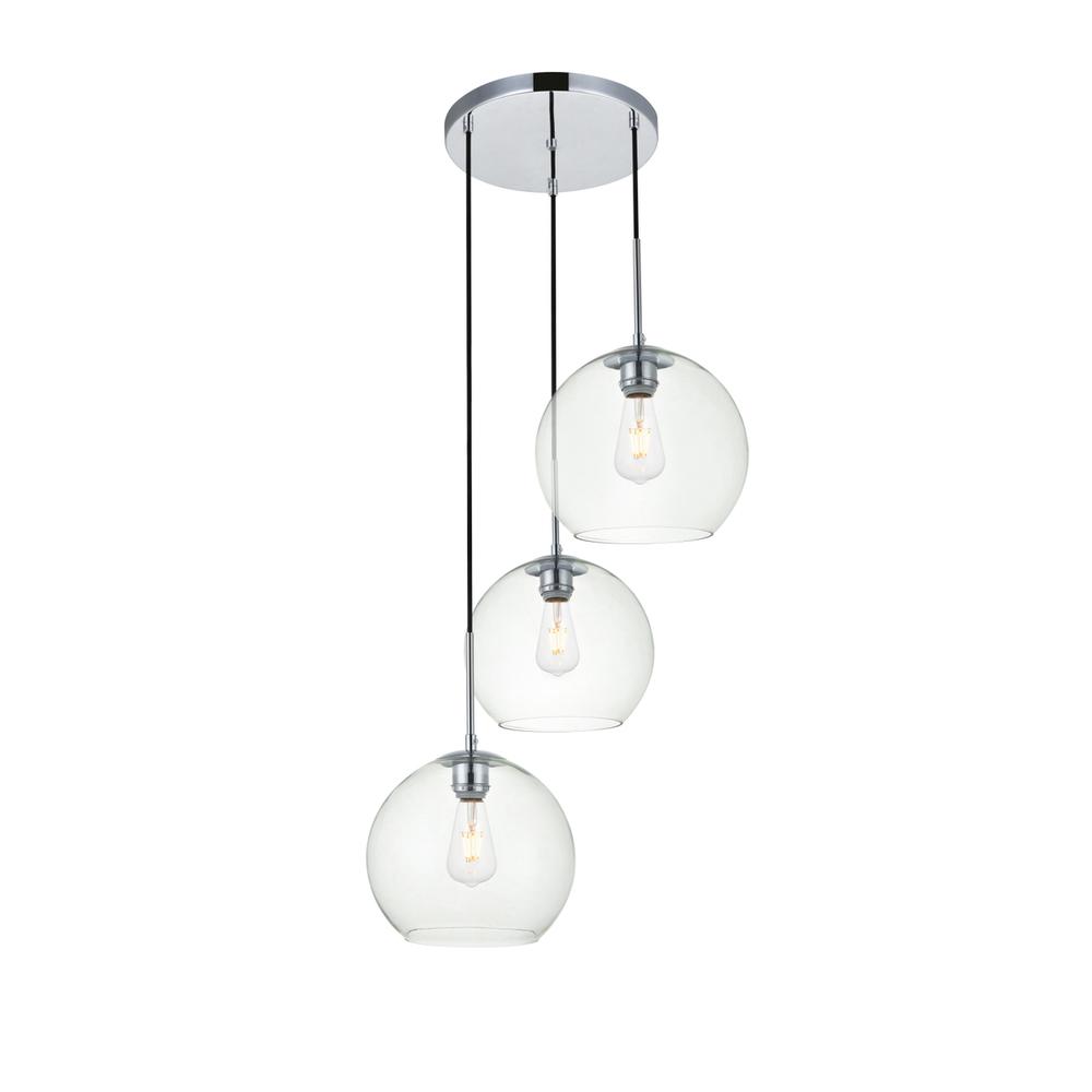 Baxter 3 Lights Chrome Pendant With Clear Glass. Picture 2