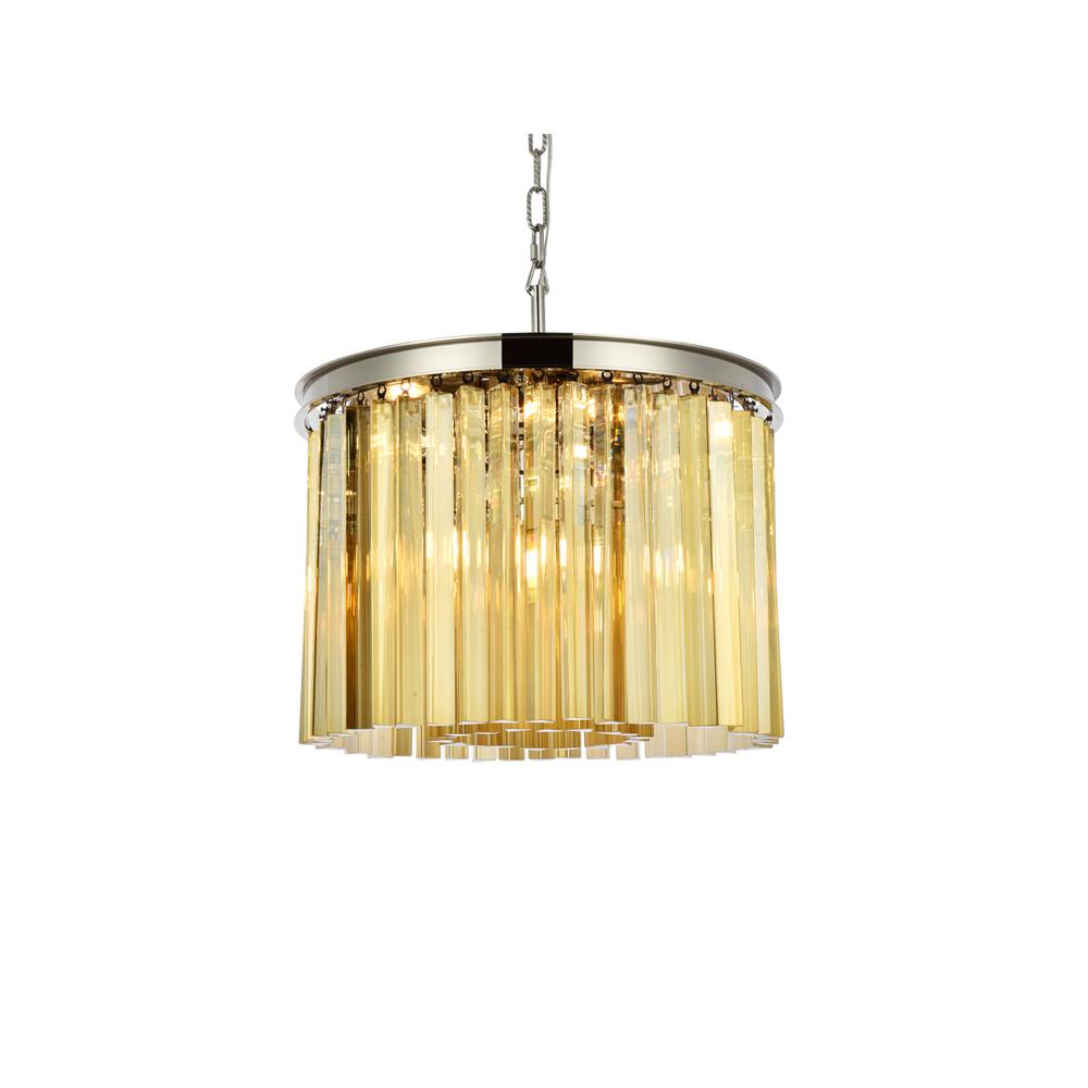 Sydney 6 light polished nickel Pendant Golden Teak (Smoky) Royal Cut Crystal. Picture 2