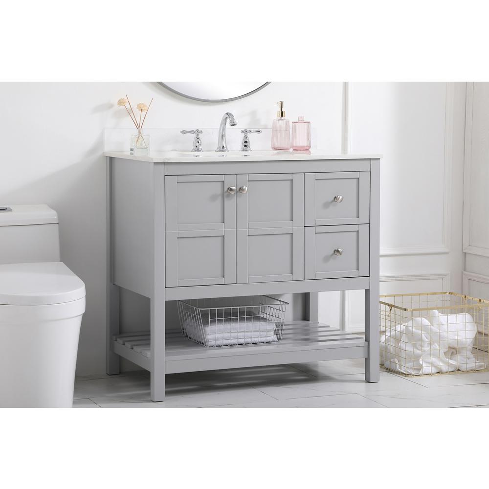 36 inch Single Bathroom Vanity in Gray with Backsplash. Picture 2
