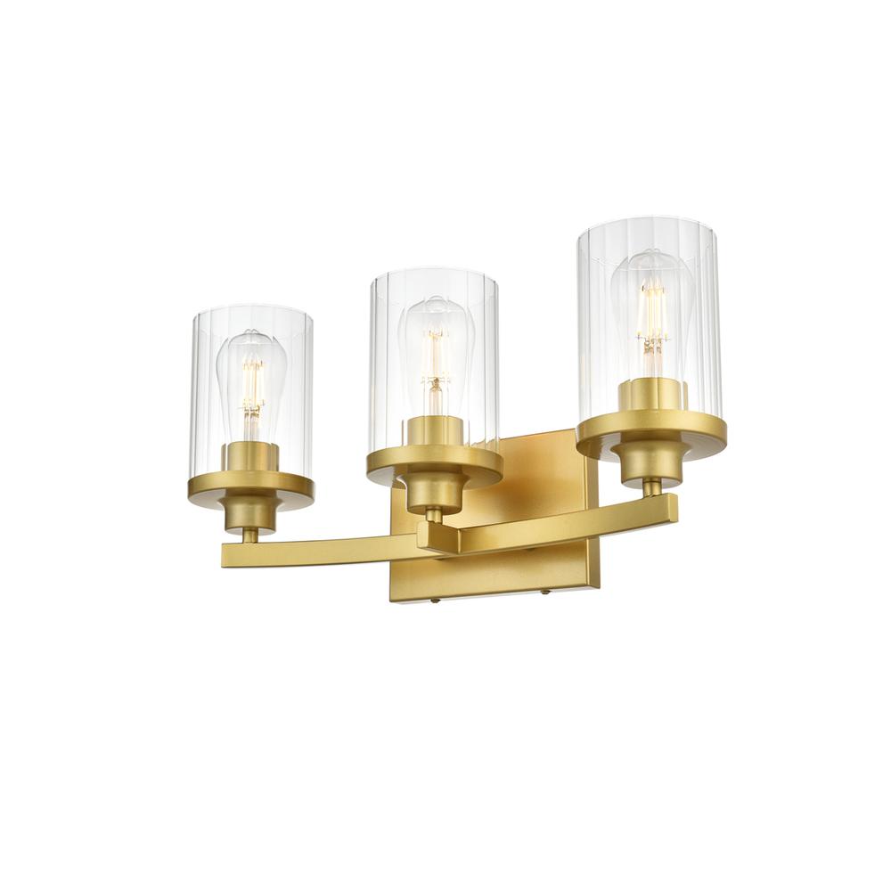 Saanvi 3 light Brass and Clear Bath Sconce. Picture 2