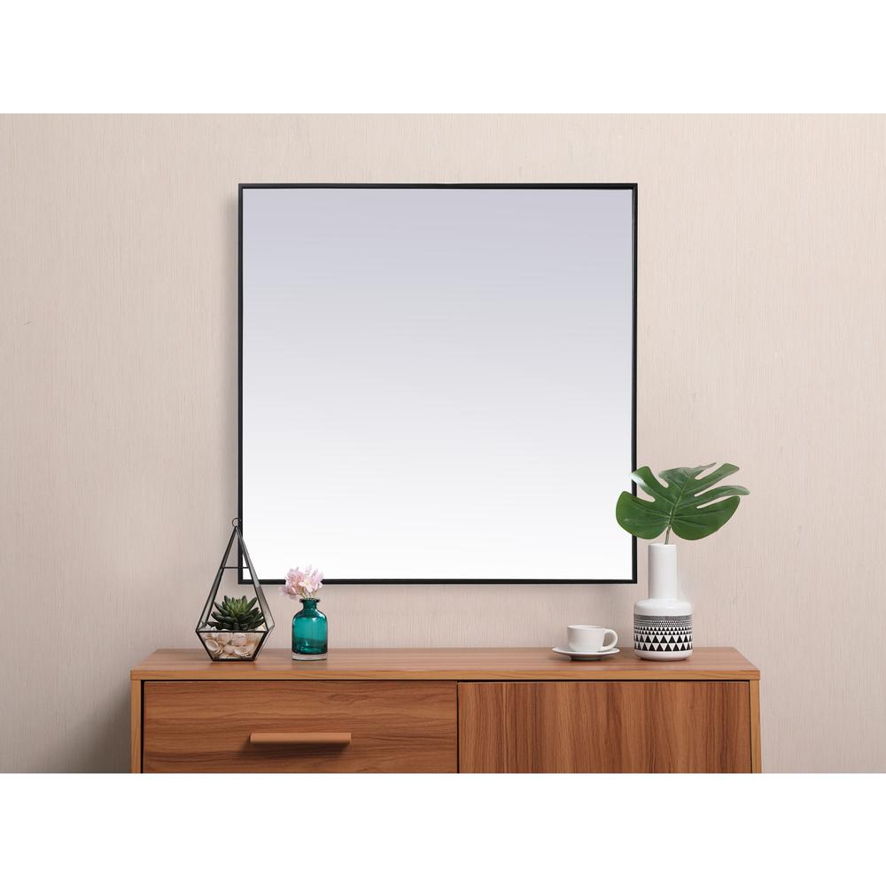 Metal Frame Square Mirror 42 inch in Black. Picture 3