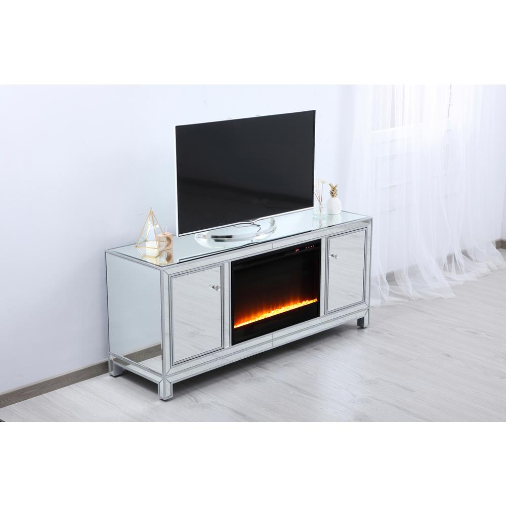 60 in. mirrored TV stand with crystal fireplace insert in antique silver. Picture 3
