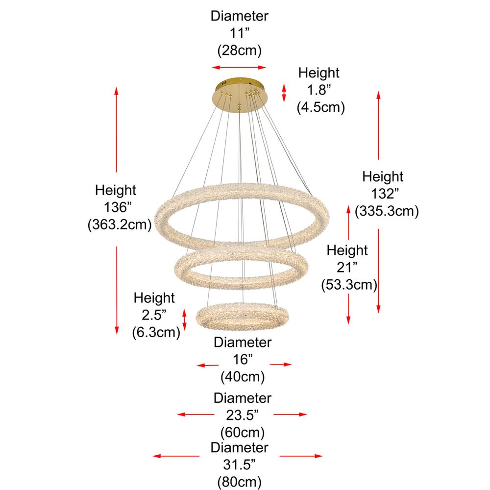 Bowen 32 inch Adjustable LED Chandelier in Satin Gold. Picture 10