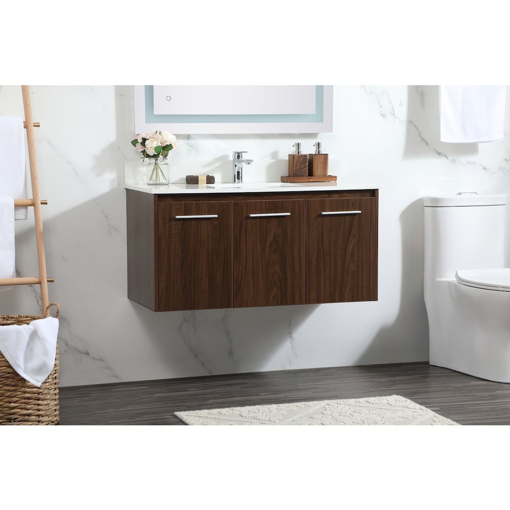 40 Inch Single Bathroom Vanity In Walnut With Backsplash. Picture 3