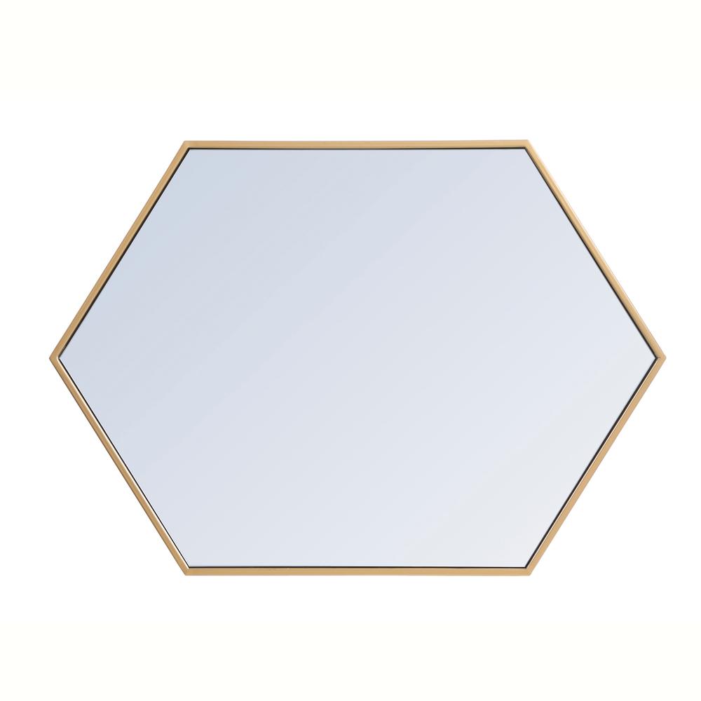 Metal frame hexagon mirror 24 inch in Brass. Picture 5