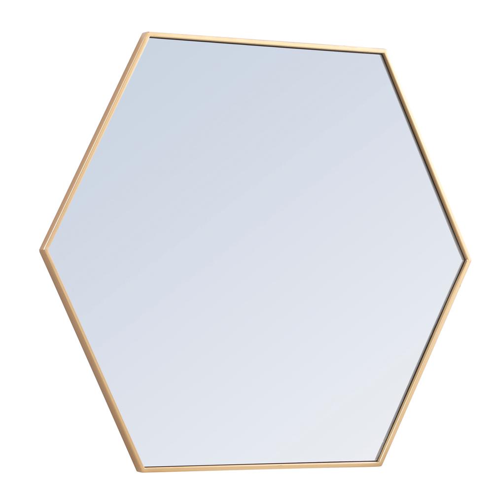 Metal frame hexagon mirror 41 inch in Brass. Picture 9