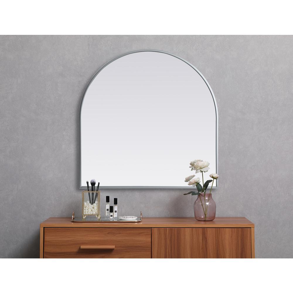 Metal Frame Arch Mirror 30x30 Inch in Silver. Picture 9