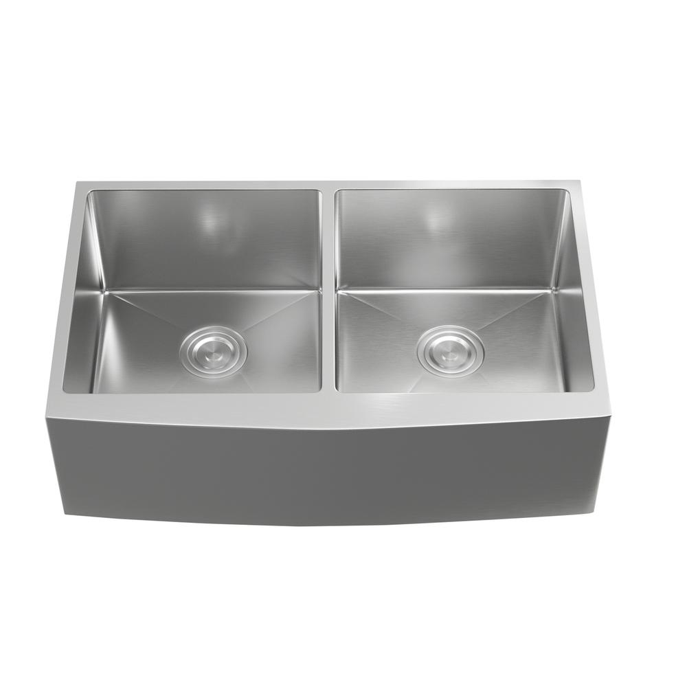 Stainless Steel farmhouse kitchen double sink L33'' x W21'' x H10". Picture 1