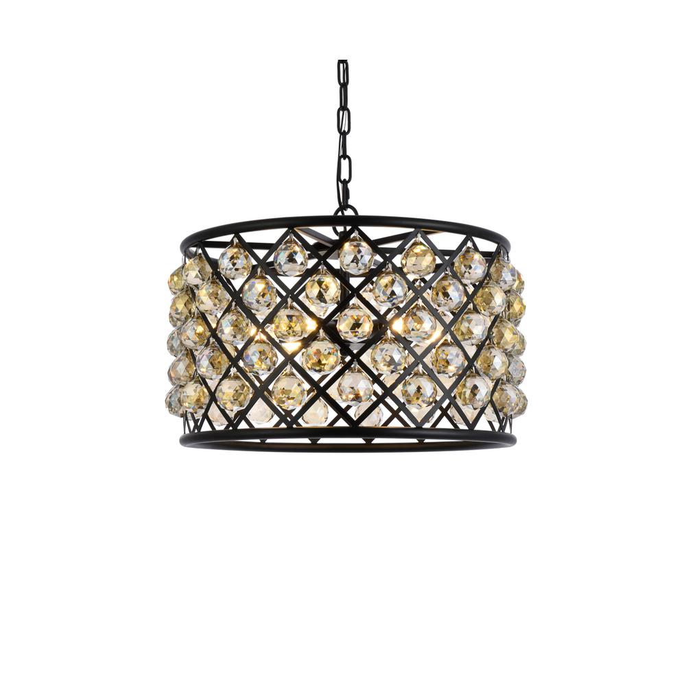 Madison 6 light Matte Black Pendant Golden Teak (Smoky) Royal Cut Crystal. Picture 2