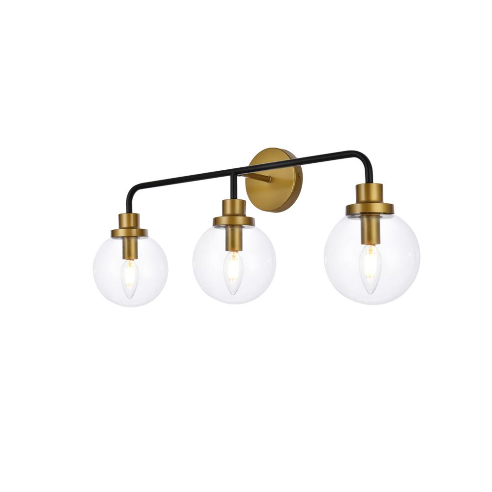 Hanson 3 lights bath sconce in black with brass with clear shade. Picture 2