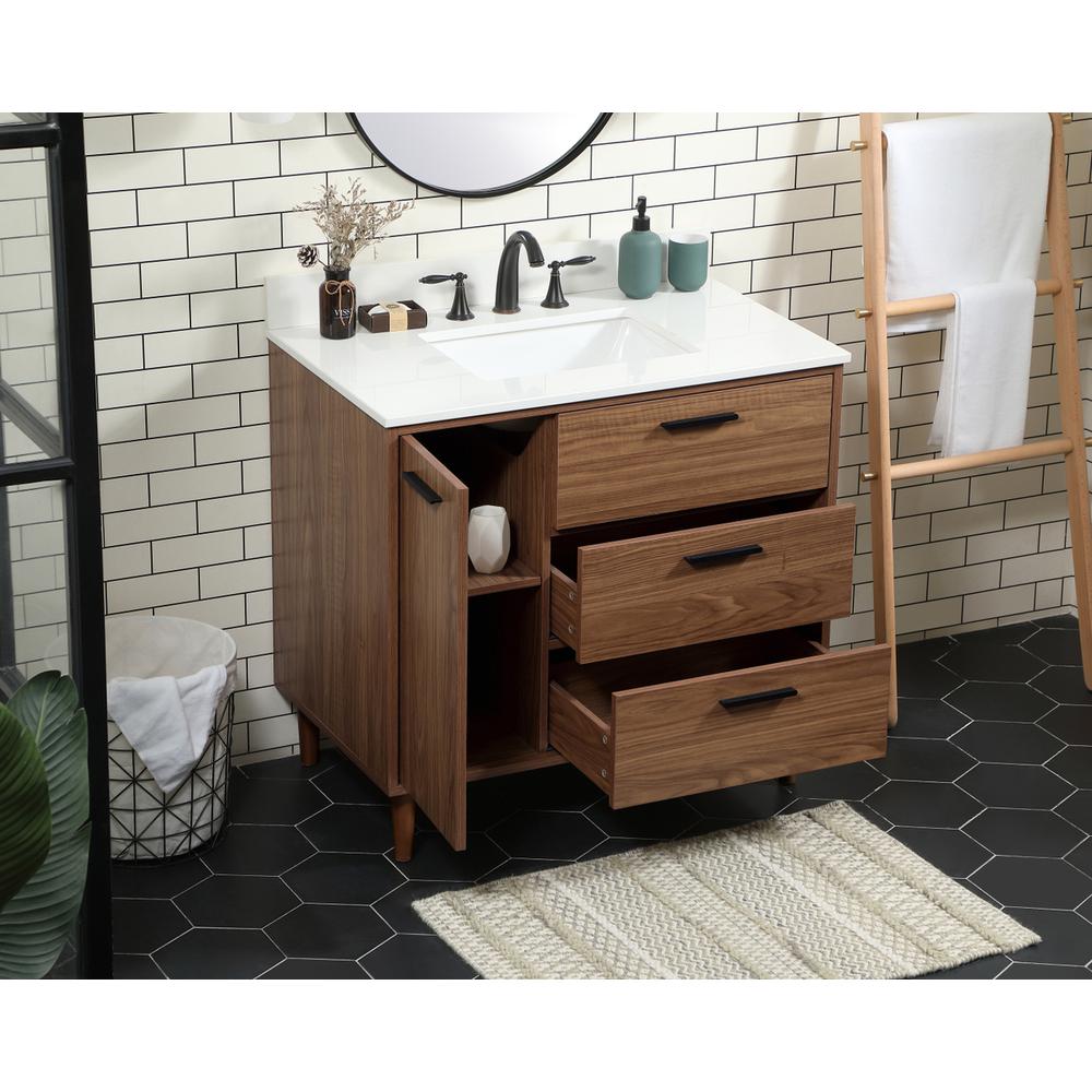 36 inch Single bathroom vanity in walnut brown with backsplash. Picture 3