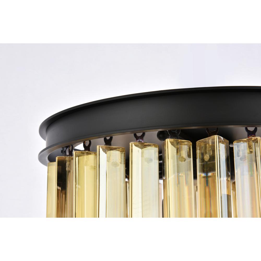 Sydney 3 light Matte Black Flush Mount Golden Teak (Smoky) Royal Cut Crystal. Picture 4