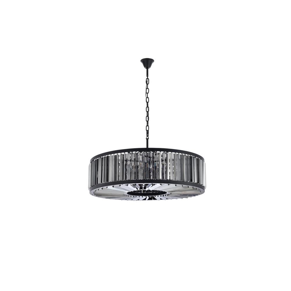 Chelsea 10 light Matte Black Chandelier Silver Shade (Grey) Royal Cut Crystal. Picture 6