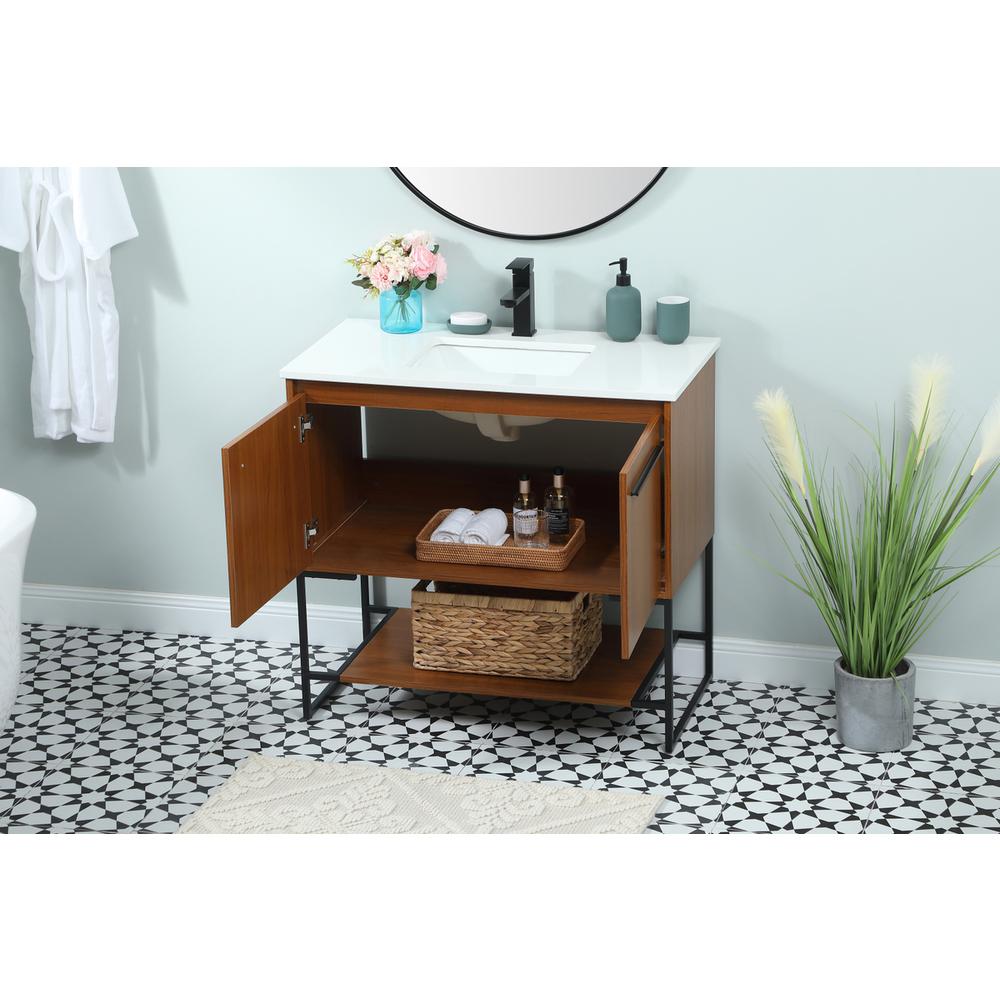 36 inch Single bathroom vanity in teak. Picture 3