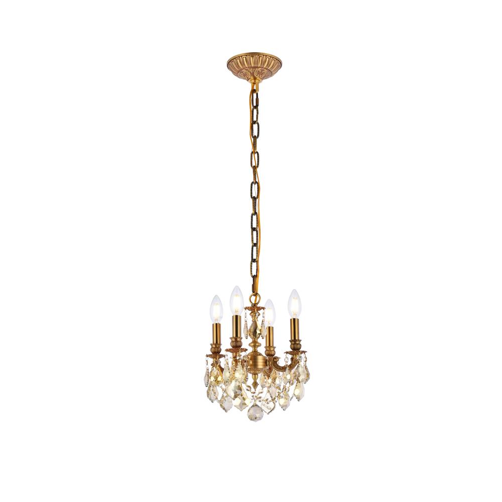 Lillie 4 light French Gold Pendant Golden Teak (Smoky) Royal Cut Crystal. Picture 1