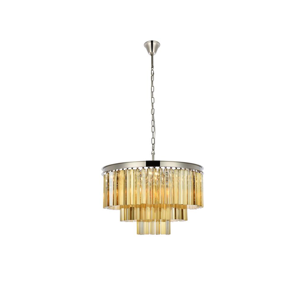 Sydney 9 light polished nickel Chandelier Golden Teak (Smoky) Royal Cut Crystal. Picture 1
