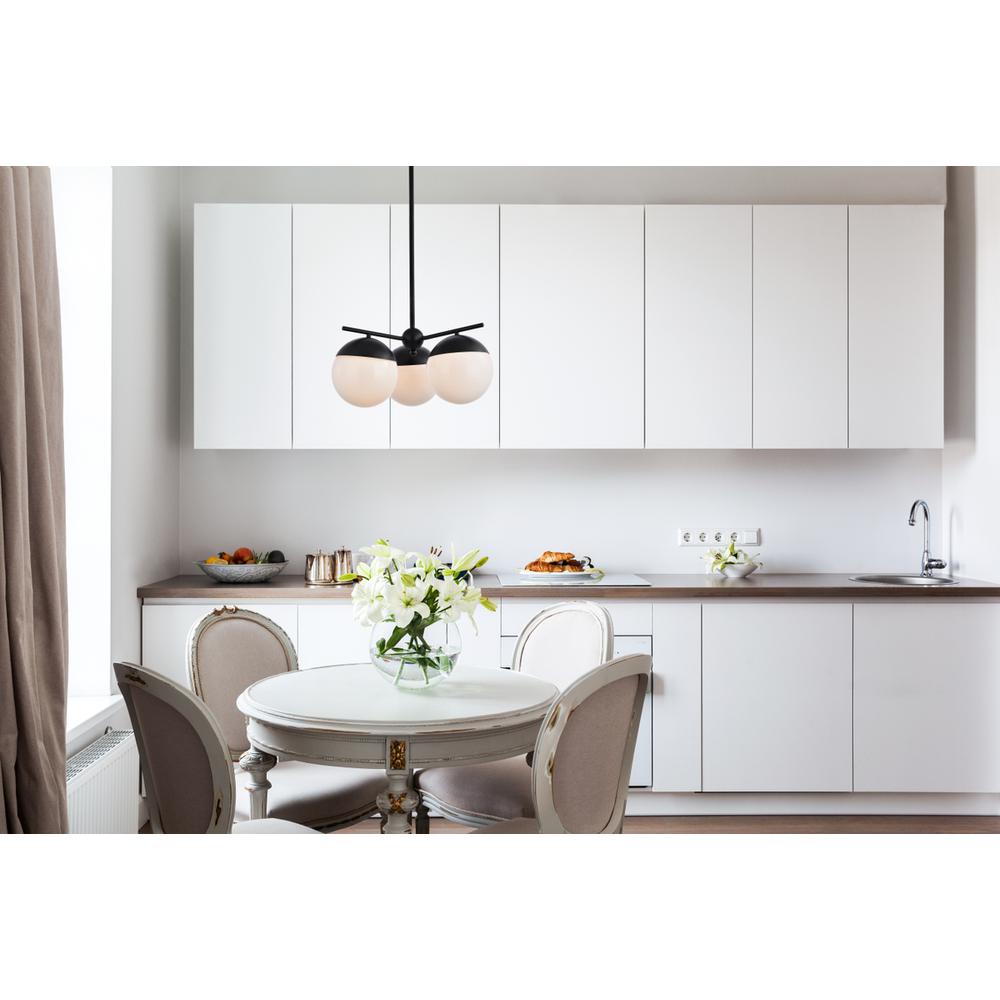 Eclipse 3 Lights Black Pendant With Frosted White Glass. Picture 6