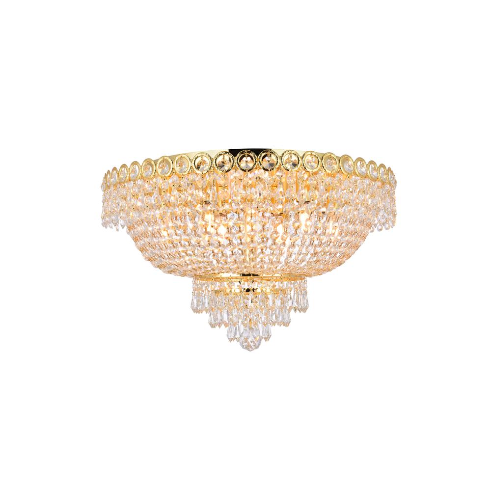 Century 9 light Gold Flush Mount Clear Royal Cut Crystal. Picture 1