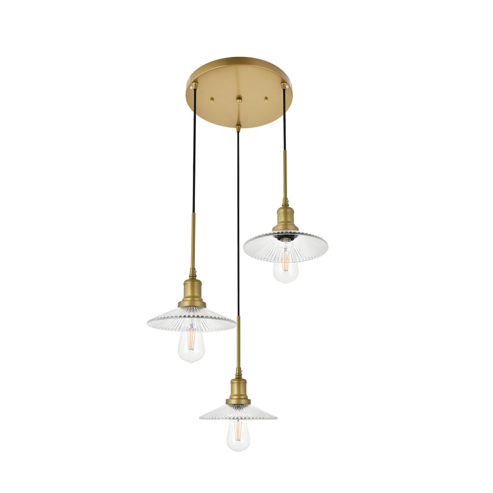 Waltz 3 Light Brass Pendant. Picture 5
