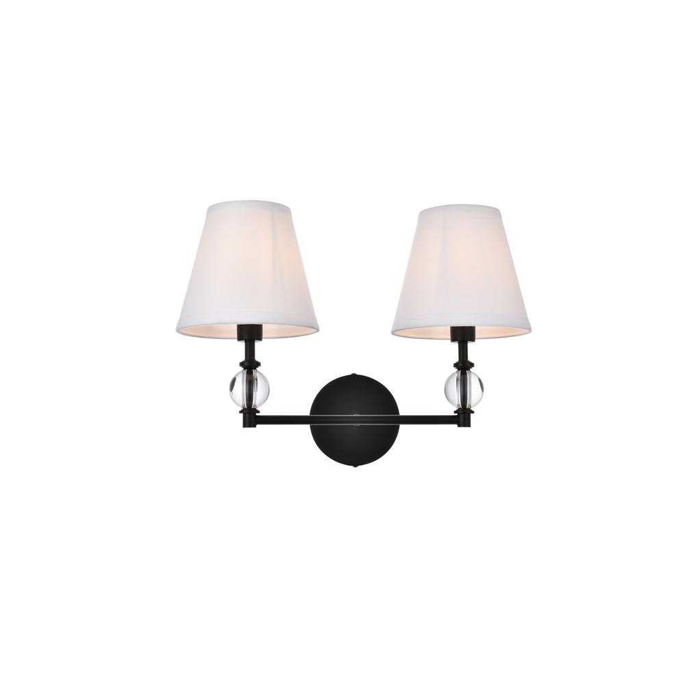 Bethany 2 lights bath sconce in black with white fabric shade. Picture 1