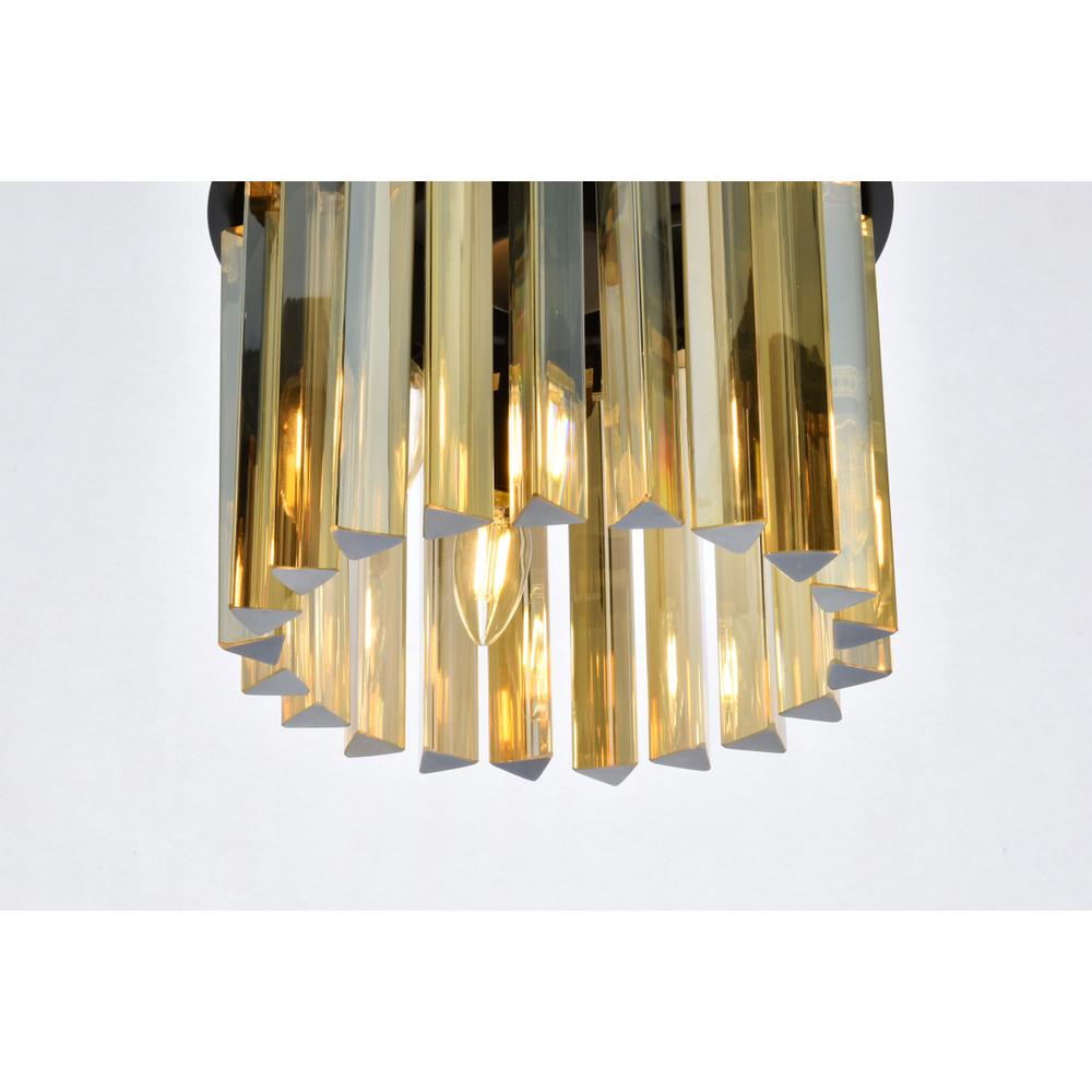 Sydney 3 light Matte Black Flush Mount Golden Teak (Smoky) Royal Cut Crystal. Picture 3