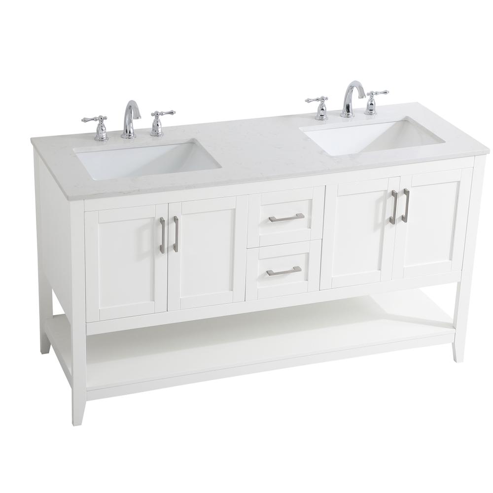 60 inch Double Bathroom Vanity in White. Picture 8
