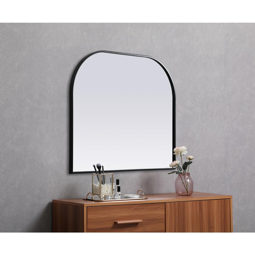Metal Frame Arch Mirror 36x30 Inch in Black. Picture 4