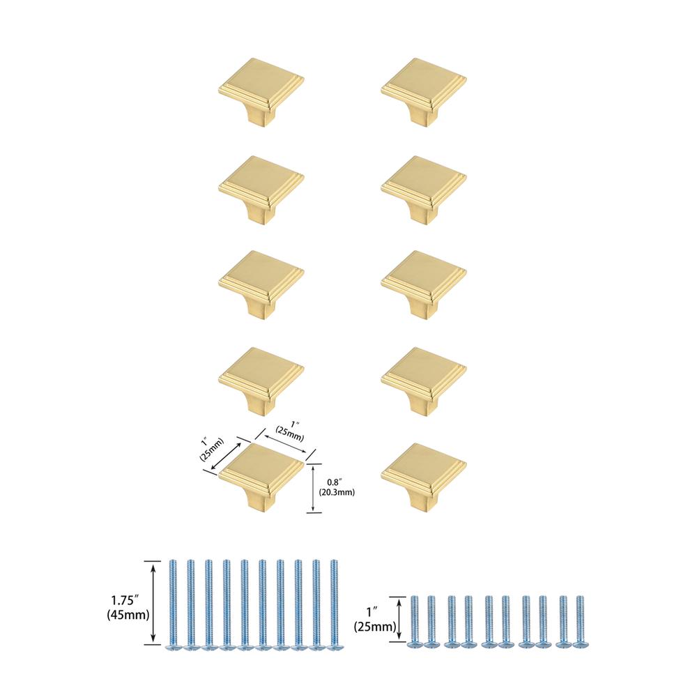 Wilow 1" Brushed Gold Square Knob Multipack (Set of 10). Picture 5