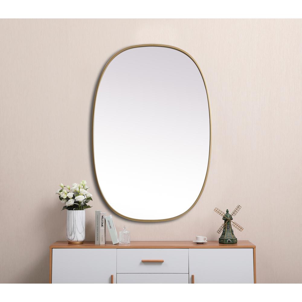 Metal Frame Oval Mirror 27x40 Inch in Brass. Picture 3