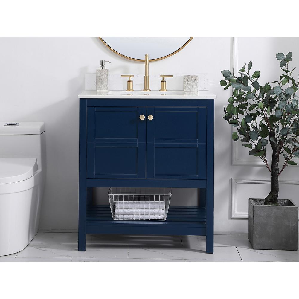 30 inch Single Bathroom Vanity in Blue with Backsplash. Picture 14