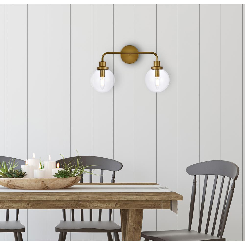 Hanson 2 lights bath sconce in brass with clear shade. Picture 7