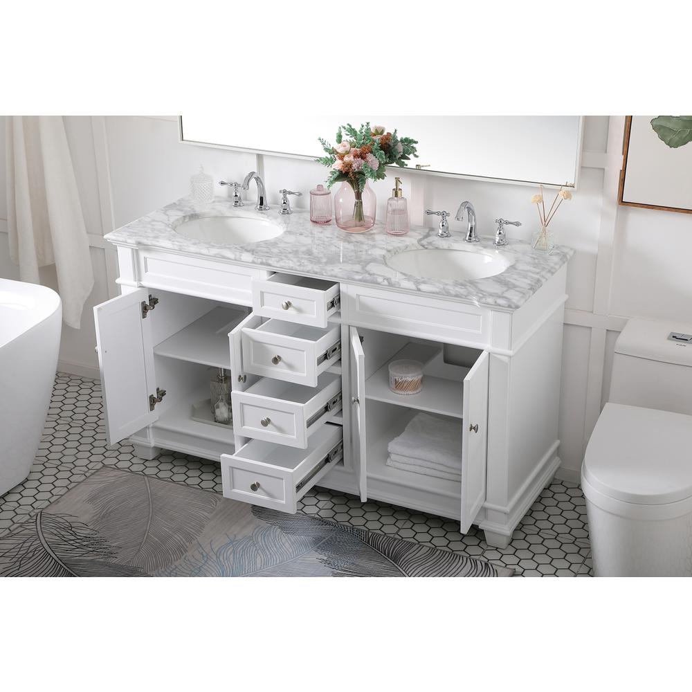 60 inch Double Bathroom Vanity set in White. Picture 3